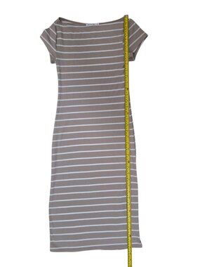 ANTISTAR Beige White Striped Ribbed Knit Short Sleeve Midi Dress Size XS